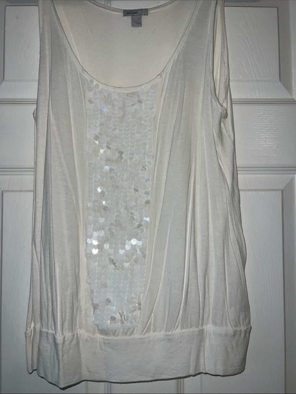 Old Navy Ivory Sequin Front Camisole Tank Large